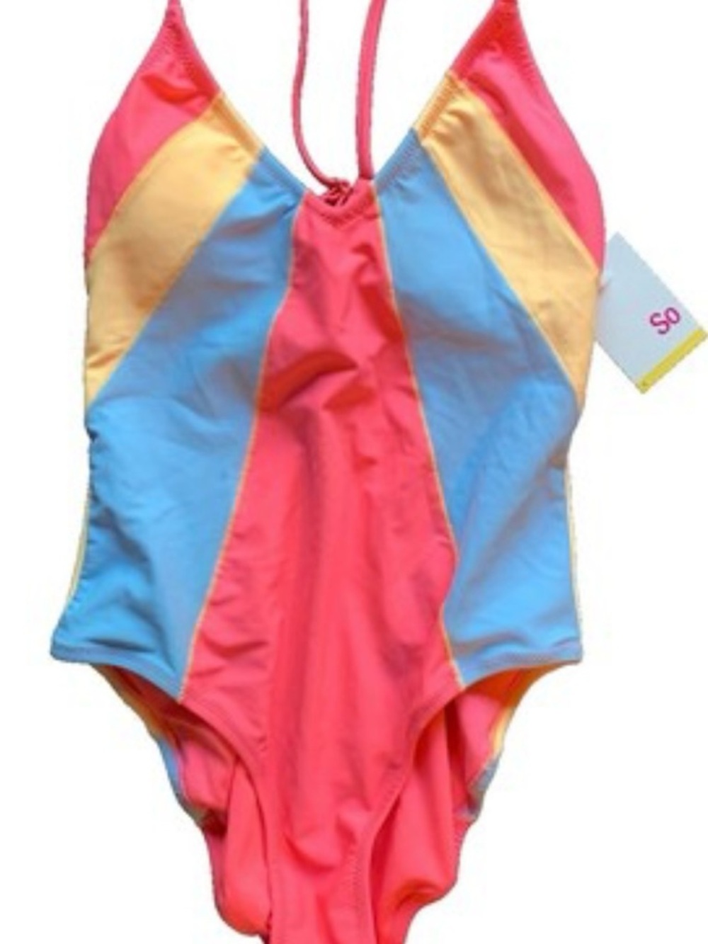 SO Girls' Colorblock One-Piece Swimsuit in Pink, Blue & Yellow